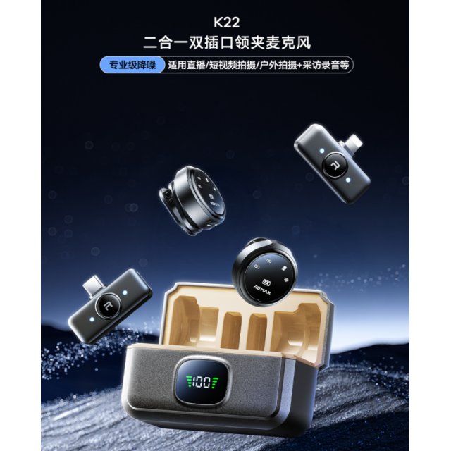 睿量 二合二双插口领夹麦克风 K22