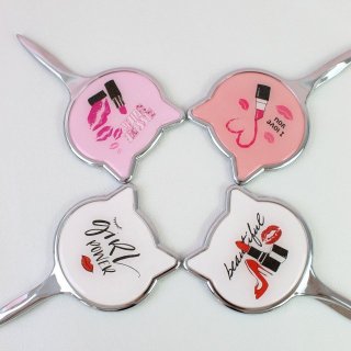 金属手柄镜化妆镜手持随身镜便携可爱少女心精致都市小猫卡通创意