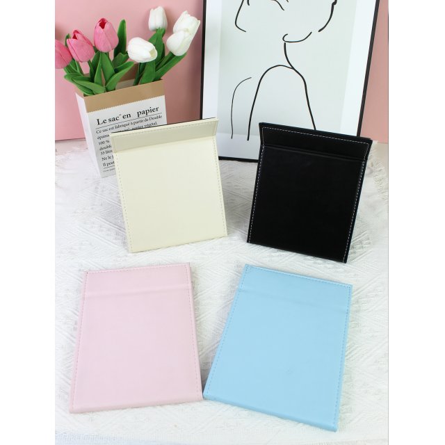 [胜雅] PU马卡龙多色简约折叠皮镜桌面学生宿舍化妆高清台镜台式桌面镜