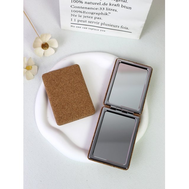 [胜雅] ins 风软木便携折叠化妆镜迷你随身双面高清补妆镜女式口袋小镜子