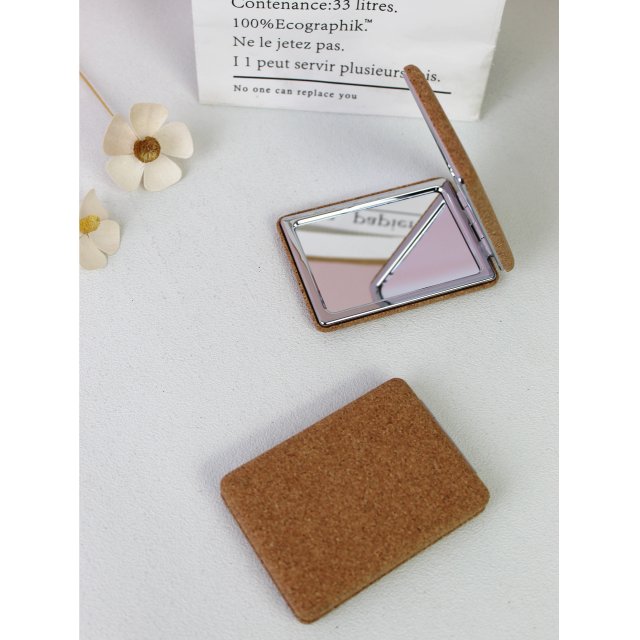 [胜雅] ins 风软木便携折叠化妆镜迷你随身双面高清补妆镜女式口袋小镜子