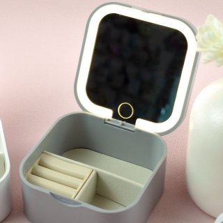 时尚LED灯化妆镜隔层收纳盒镜子补妆镜化妆品收纳盒补光镜梳妆镜