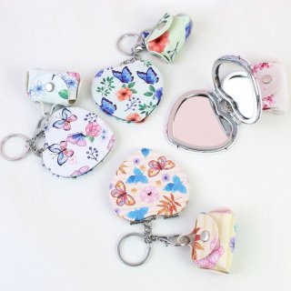 精美爱心小镜子清新少女心彩色蝴蝶钥匙扣挂件便携可挂包迷你花朵