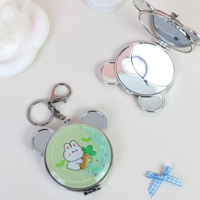[] 小熊头折叠流沙挂包镜美妆便携手持随身化妆镜双面补妆镜小镜子