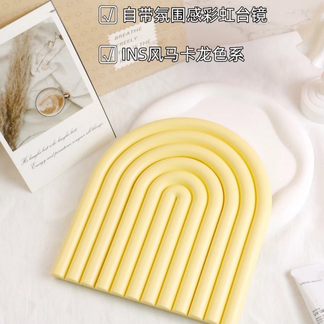 [胜雅] 马卡龙彩虹台式化妆镜 ins风女生台镜高清卧室梳妆镜跨境现货