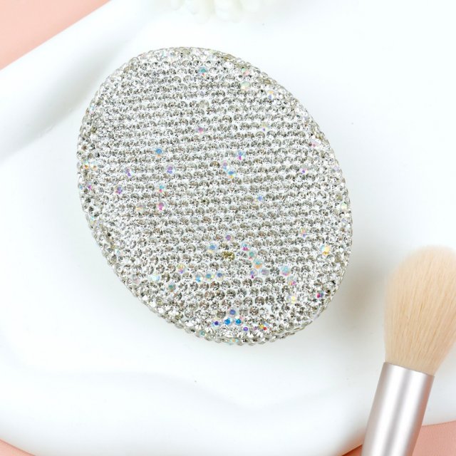 [胜雅] 欧美时尚双面椭圆折叠镜随身镜便携镜高颜值镶钻高清化妆镜补妆镜