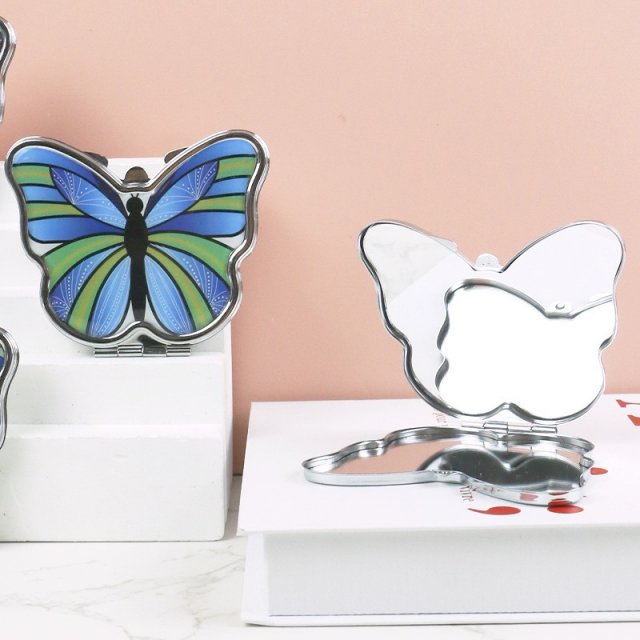 [胜雅] 蝴蝶图案形状折叠式口袋镜便携式滴胶工艺双面折叠化妆镜随身镜