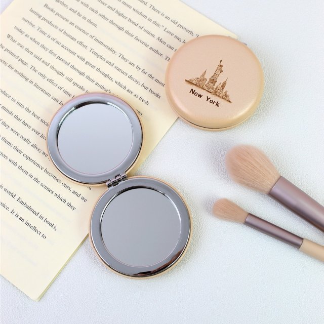 [] 迷你城市款小汉堡化妆镜可爱精致小巧少女心便携复古随身百搭折叠