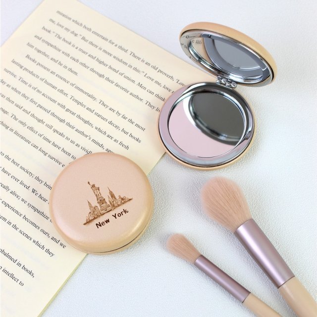 [] 迷你城市款小汉堡化妆镜可爱精致小巧少女心便携复古随身百搭折叠