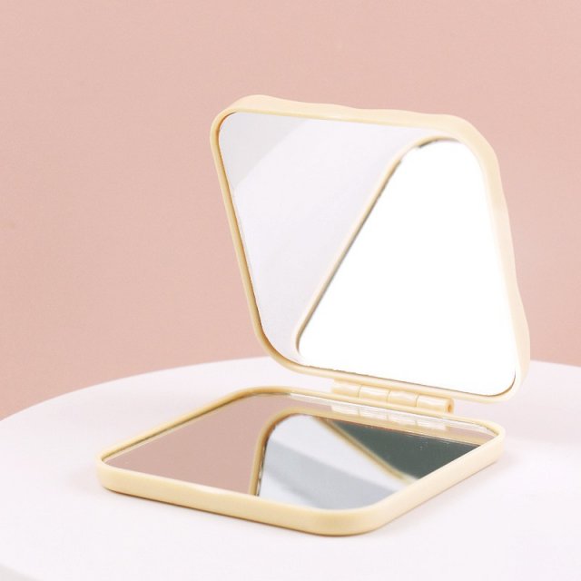 [胜雅] 水波纹中方时尚奶油色ins风家用便携口袋化妆镜创意方形化妆镜