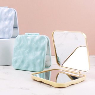 水波纹中方时尚奶油色ins风家用便携口袋化妆镜创意方形化妆镜