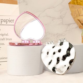 时尚电镀爱心随身携带化妆镜可爱便携折叠学生手持折叠双面镜