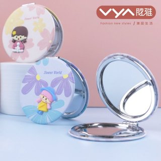 花儿与少女 圆形贴硅胶饰件时尚镜