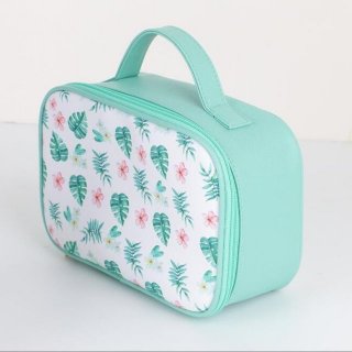 清新薄荷绿PVC拼接防水手提便携化妆包大容量旅行洗漱包化妆包