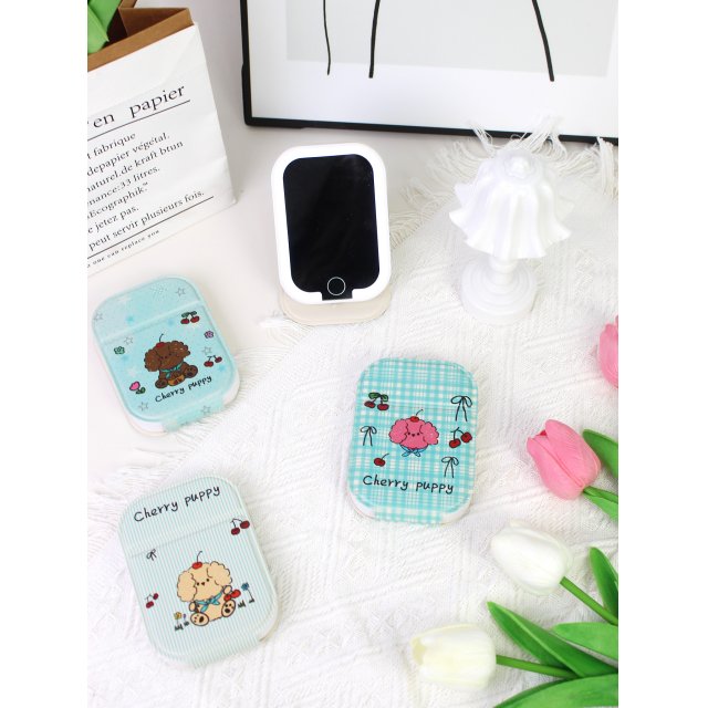 [] 樱桃小狗桌面镜子化妆镜带灯折叠翻盖led补妆镜便携学生宿舍镜子