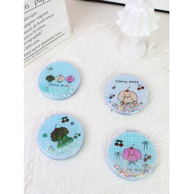 [胜雅] 创意流沙INS风卡通双面化妆镜女生小镜子补妆镜折叠镜随身便携镜