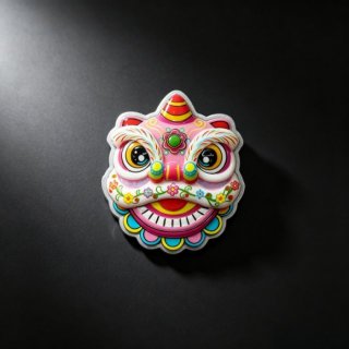 小彩陶醒狮冰箱贴（粉色）