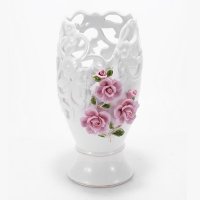 现代欧式白色陶瓷紫捏花瓶 家居客厅插花器 电视柜餐桌装饰品摆件礼物v417-7p