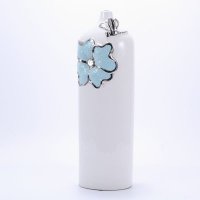 蓝色花朵陶瓷花瓶摆件 欧式田园家居装饰品 白色高款V424-6