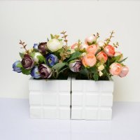 铁宝盒 高仿真花正方盆大圆玫瑰套装 花瓶花器假花装饰花绢花 客厅装饰花艺 FZH-032
