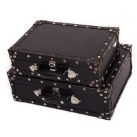 简约黑色木制手提收纳箱套装-K023