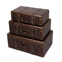 简约木制咖啡色三件套手提收纳箱-HXG004