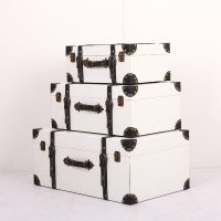 纯色白色3件套木制手提箱收纳箱72468-1