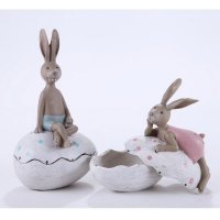 欧式创意家居树脂工艺摆饰两件套兔子坐/趴蛋盒家居摆设新房装饰品2012506