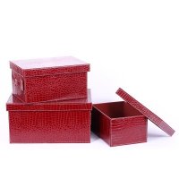 可堆叠红色PU带盖整理盒 3件套收纳盒PY-SNH100