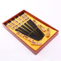 创意礼品寿星公图案黑色木雕筷子家用木属工艺雕刻筷配礼盒（6双/套）D6-008