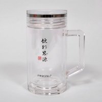 饮水思源玻璃杯 双层隔热创意水杯 便携加厚茶杯 带手柄防漏水杯子PJ-9330
