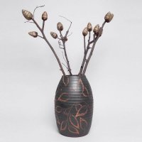 复古怀旧陶罐土陶粗陶花盆陶缸景观组合摆件花瓶仿真花艺绿植花器（含4支花）A-005