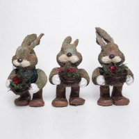 拉风兔乡村风情兔子摆件 可爱卡通草编兔 家居摆件小兔子3件套b-002