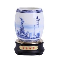 家居办公室摆件工艺饰品广州印象青瓷笔筒旋转送老师同学朋友领导国外友人商务庆典纪念送礼礼品