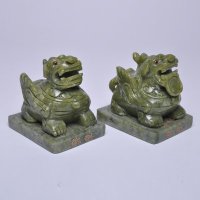 入伙送礼家居摆设青色玉石2件套小坐貔貅摆件NH-03