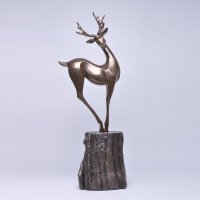 新古典粉铜树脂工艺品 思远鹿动物摆件 玄关软装饰品客厅板房摆设12914