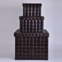 啡色PU皮革收纳箱/储物箱/有盖收纳箱/收纳盒3件套（不开发票）5064-3