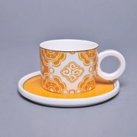 可爱橙色陶瓷咖啡杯套装卡布奇诺拉花咖啡杯碟下午茶杯子DFYW04-C