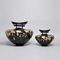 新中式葫芦颂花瓶工艺品摆件家居工艺品摆件描金黑釉HLSHP-001-L