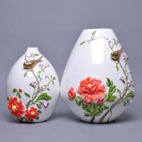 新中式富贵系列-花鸟陶瓷雕花彩绘宅口花瓶fg-008-CH、fg-009-CH、