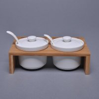 简约现代厨房1套2件白色+木制调味罐TWG0031