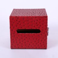 简约创意红色鸵鸟纹高档PU皮革正方形卷筒卷纸五金纸巾盒YPX-JTZJH