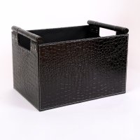优质PU皮收纳篮 时尚收纳筐 创意杂志篮 带木棍把手 黑色YPX-MGL-L