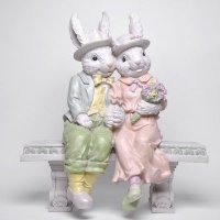 双兔坐板凳浪漫幸福摆件结婚结局软装工艺品4561G
