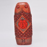 新中式家居装饰品摆件漆器漆艺摆件 大双喜鱼花瓶48001